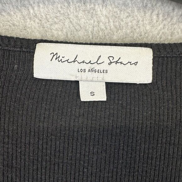 Michael Stars Dress Womens S Black Rib Knit Midi Ruched Square Neck Long Sleeve - Picture 6 of 11